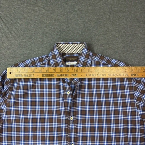 Thomas Dean Men's Blue and Brown Checkered Shirt - Picture 5 of 7